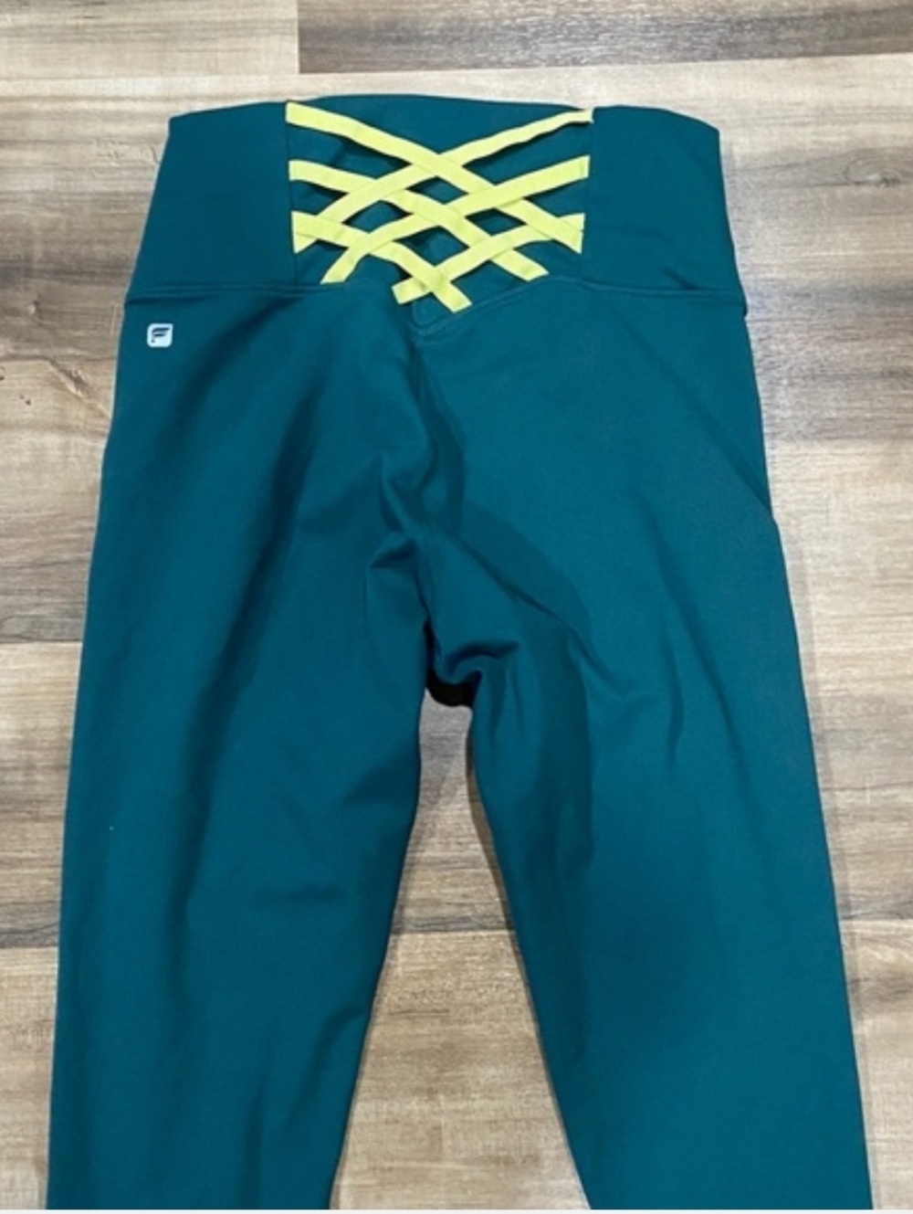 Fabletics Powerhold Teal Leggings with Yellow Detailing - Picture 9 of 12